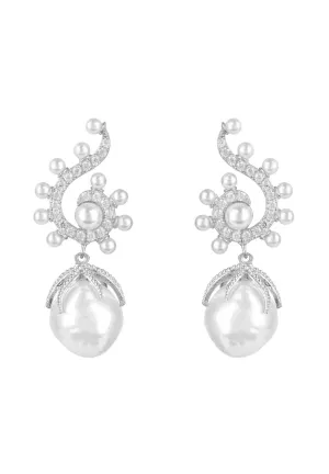 Baroque Pearl Poseidon Gemstone Drop Earrings White Silver