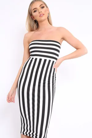 Black and White Stripe Strapless Bodycon Dress - Mirabell