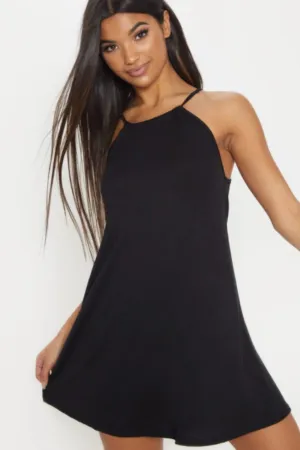 Black Halter Neck Mini Flare Dress