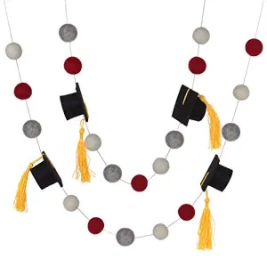 Graduation Cap Felt Garland- Red Gray White with GOLD tassels