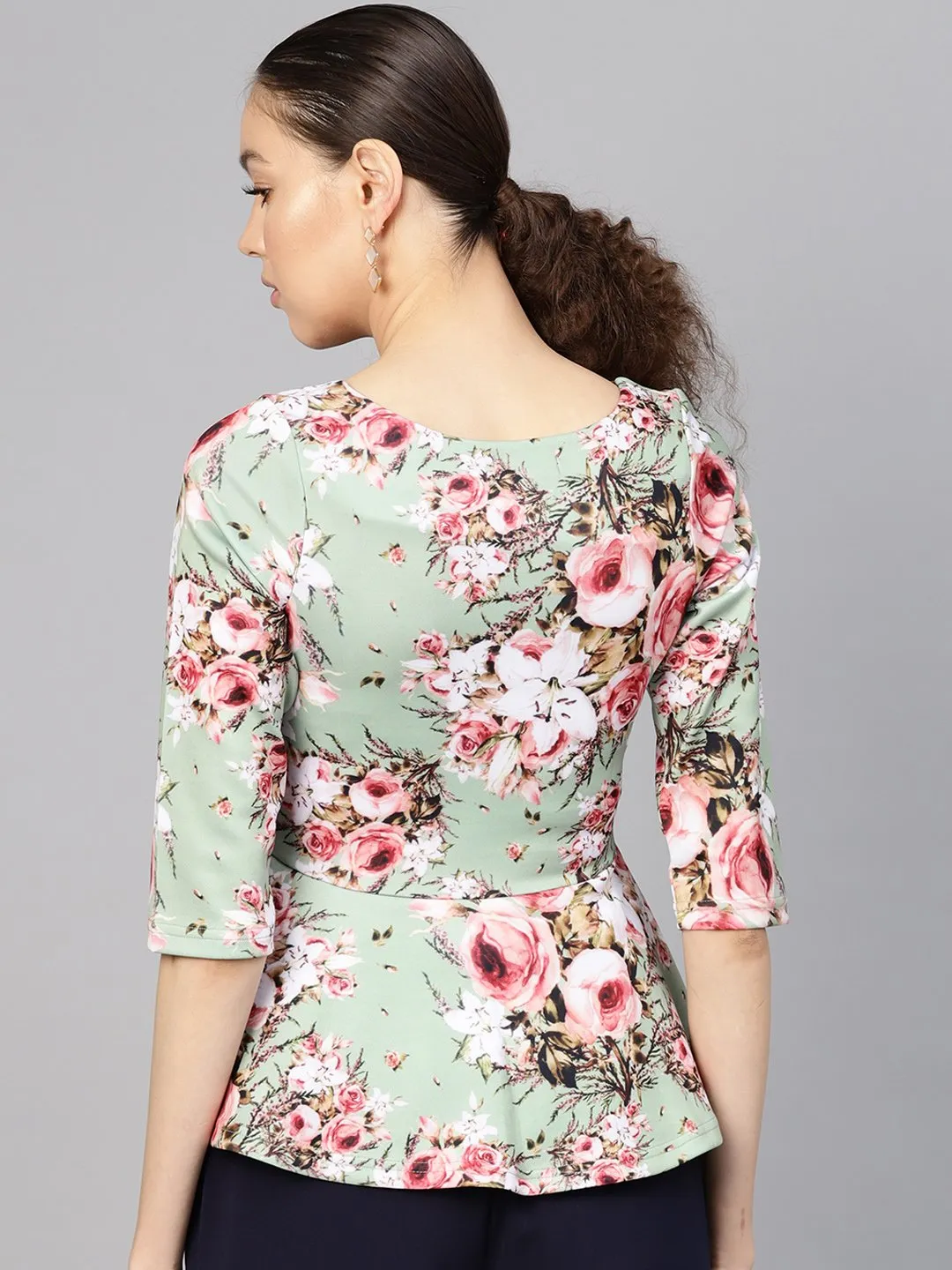 Green Floral Peplum Top