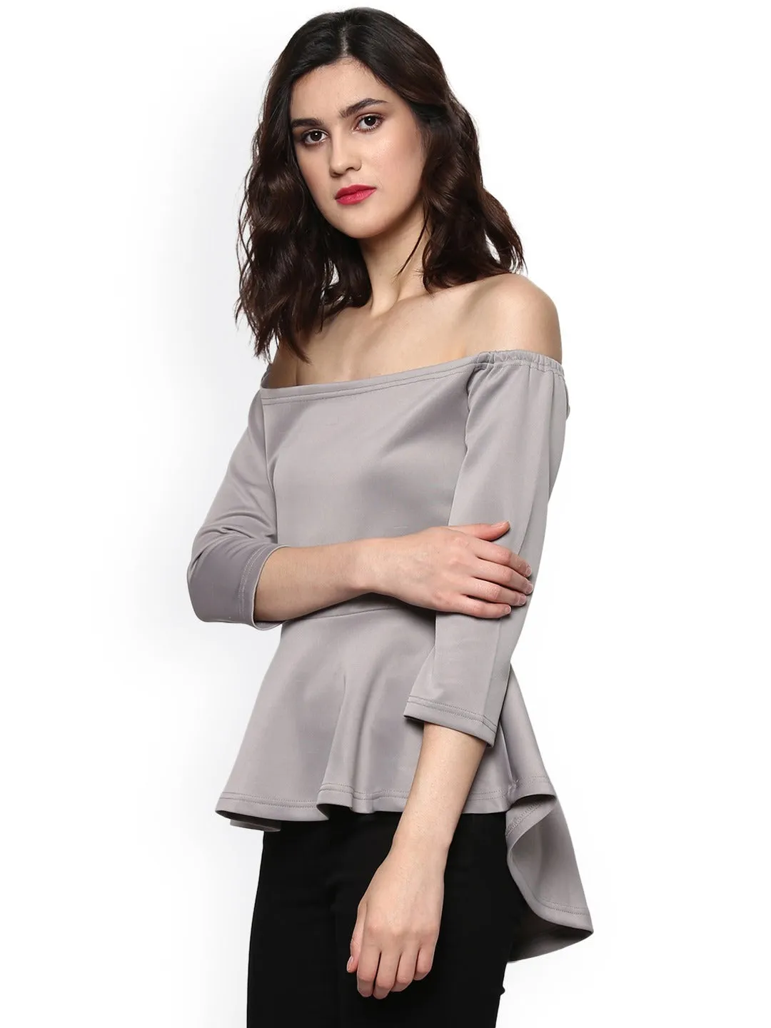 Grey Scuba Off Shoulder Peplum Top