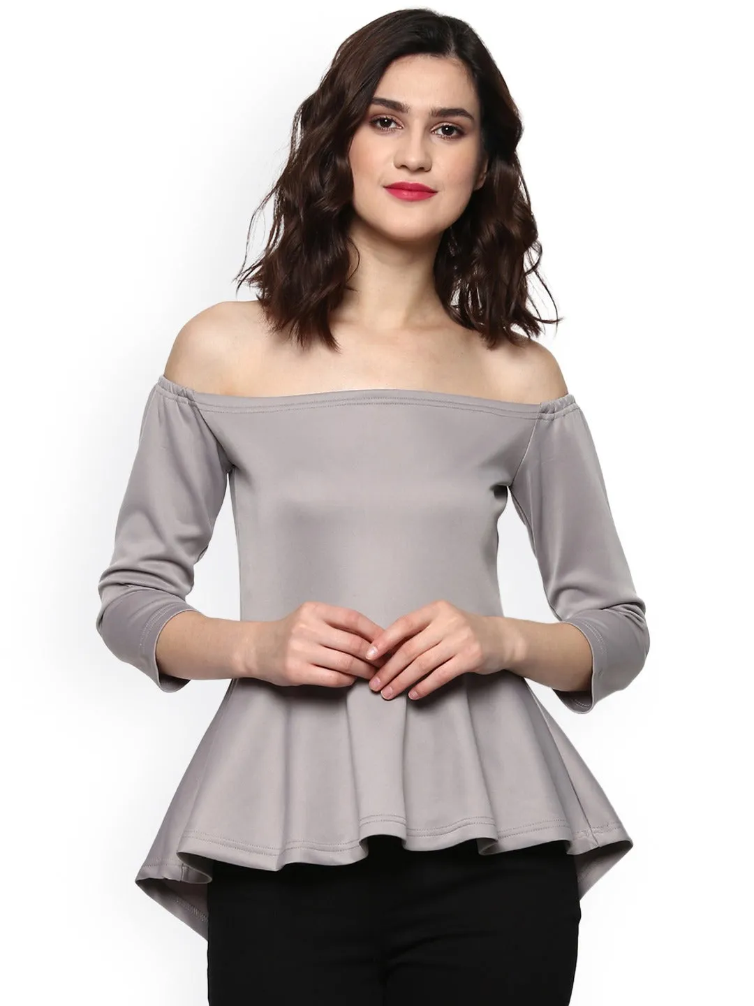 Grey Scuba Off Shoulder Peplum Top