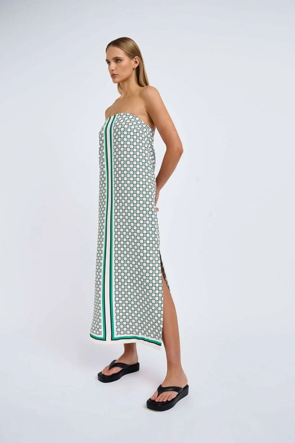 Ischia Stripe Strapless Midi Dress