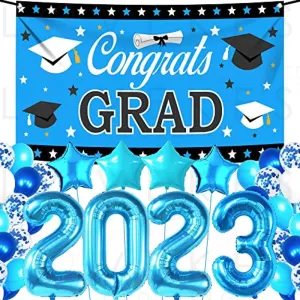 KatchOn, Graduation Decorations Class of 2023 Blue - Huge Pack of 40 | Blue 2023 Balloons | Large Congrats Grad Graduation Banner Blue with Confetti Balloons for Sky Blue Graduation Decorations 2023