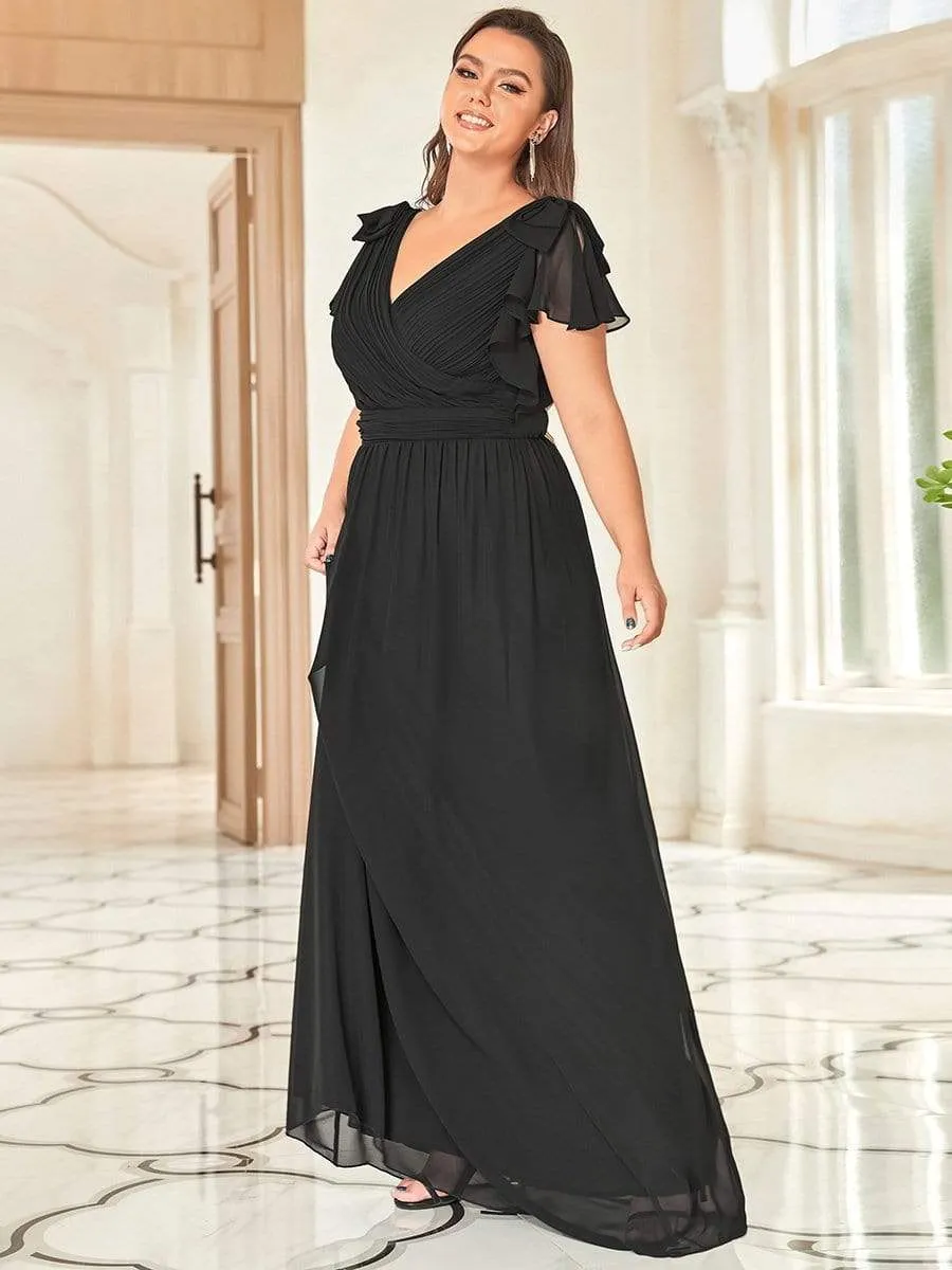 Plus Size Ruched Bodice Evening Dresses with Ruffles Sleeves