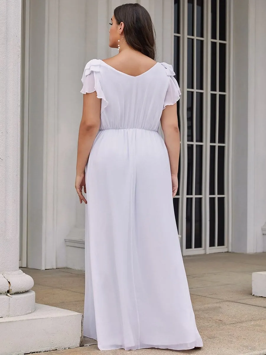 Plus Size Ruched Bodice Evening Dresses with Ruffles Sleeves