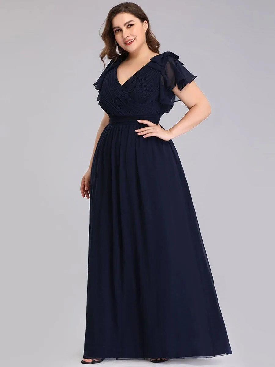 Plus Size Ruched Bodice Evening Dresses with Ruffles Sleeves