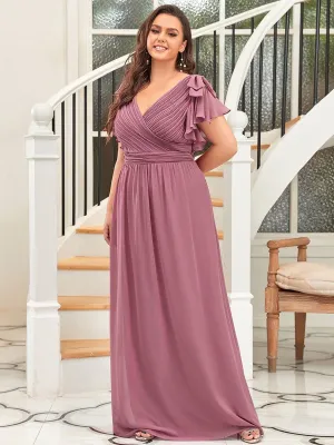 Plus Size Ruched Bodice Evening Dresses with Ruffles Sleeves