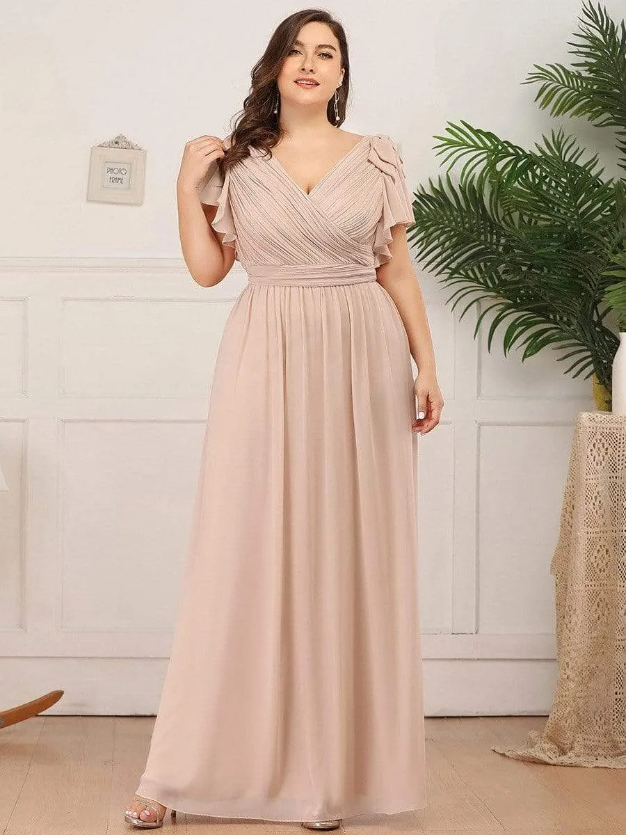 Plus Size Ruched Bodice Evening Dresses with Ruffles Sleeves