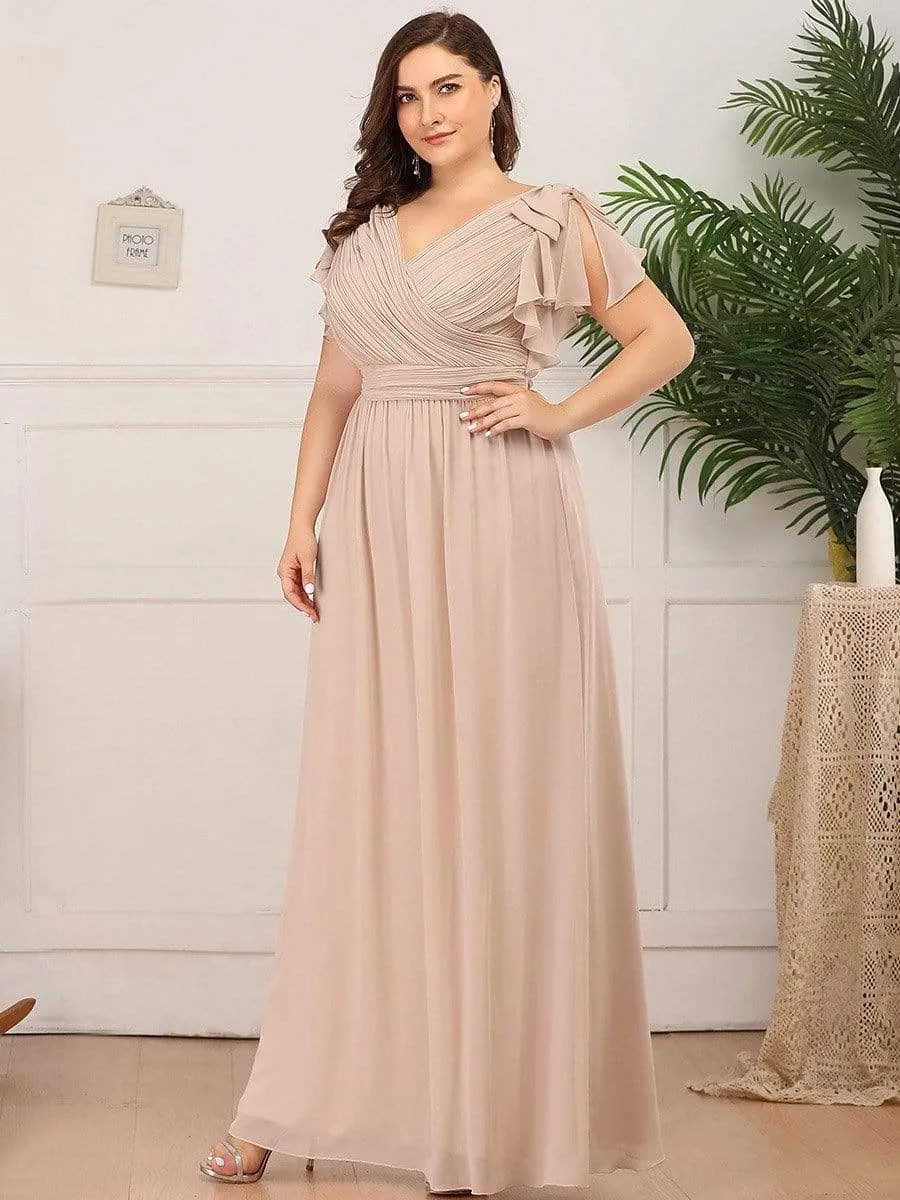 Plus Size Ruched Bodice Evening Dresses with Ruffles Sleeves