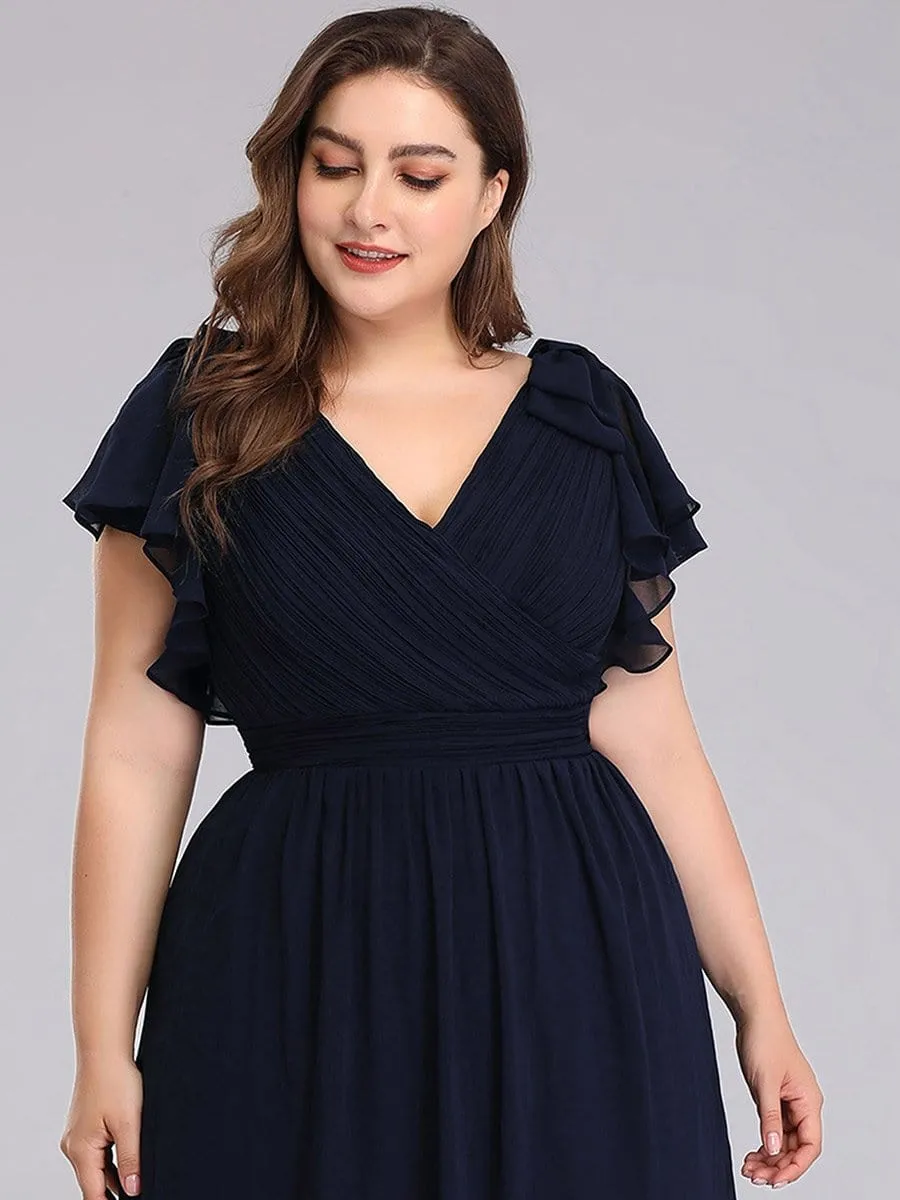 Plus Size Ruched Bodice Evening Dresses with Ruffles Sleeves