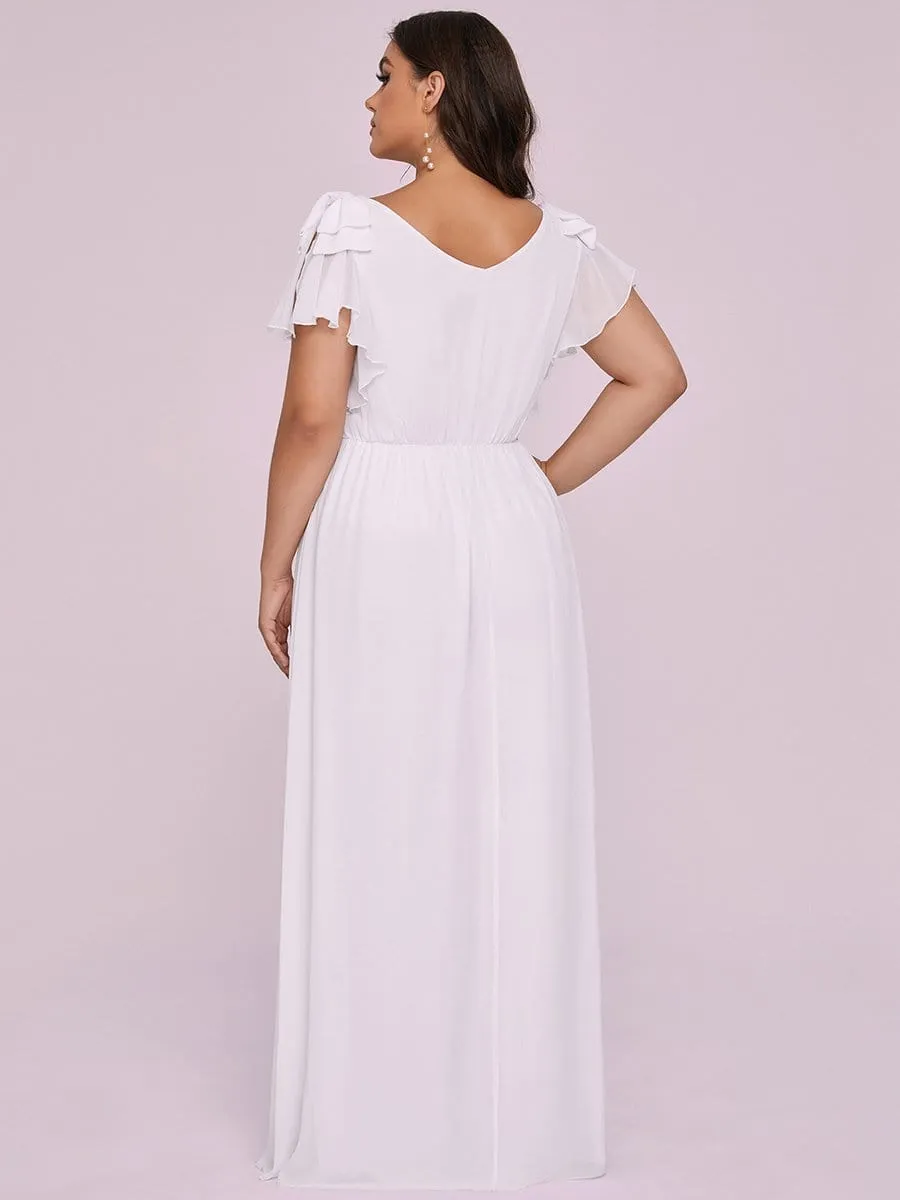 Plus Size Ruched Bodice Evening Dresses with Ruffles Sleeves