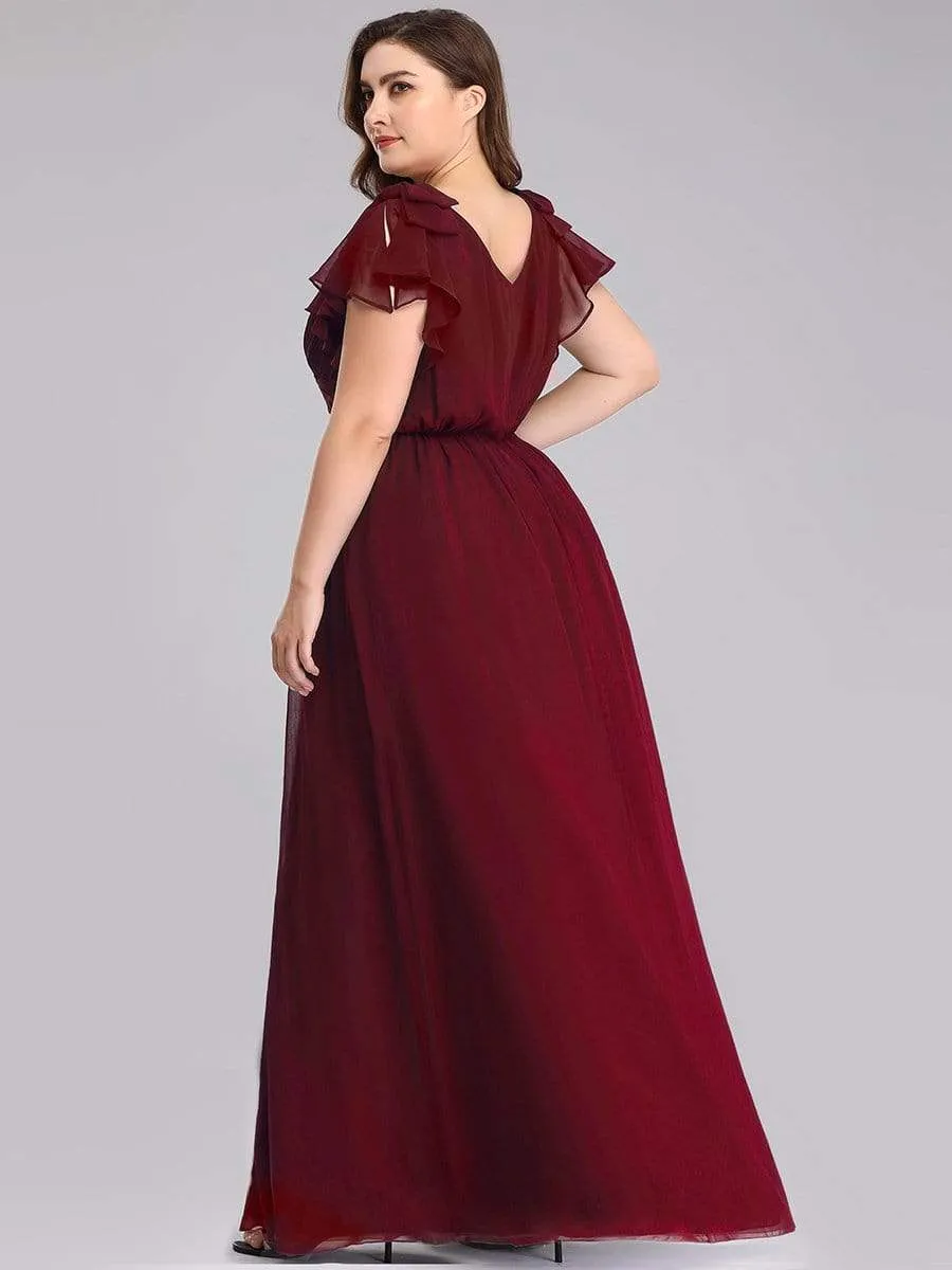 Plus Size Ruched Bodice Evening Dresses with Ruffles Sleeves