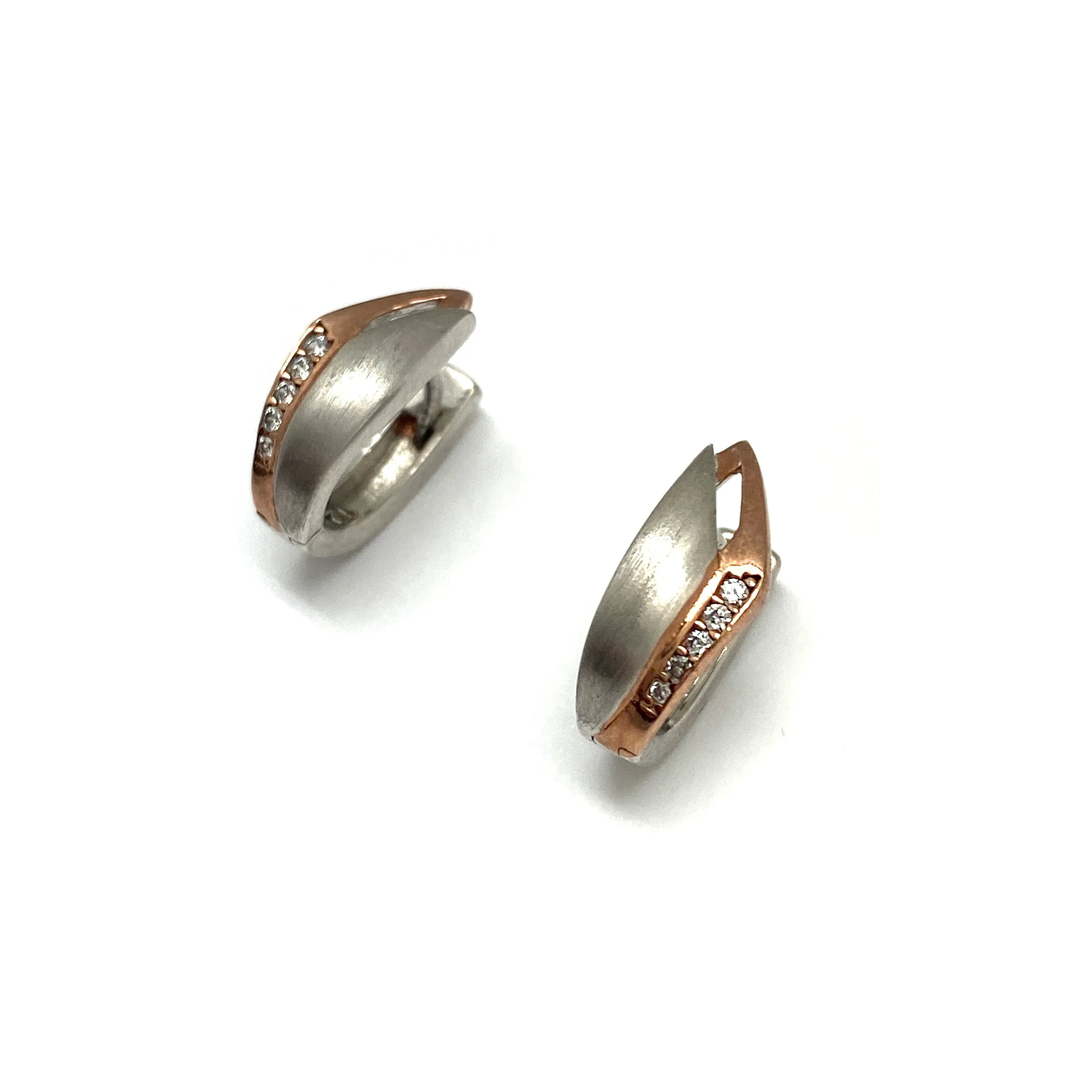 Rose Gold and Sterling Silver Huggie Earrings