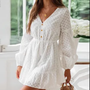 Sexy V-neck Lace Elegant Cotton Embroidery Short Bohemian Dress