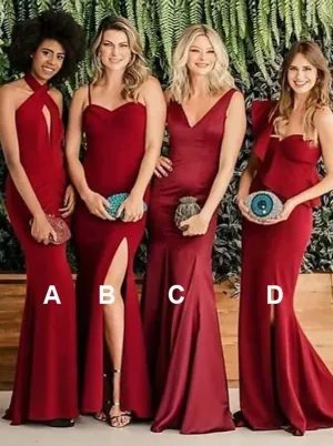 Sheath Sleeveless Red Satin Bridesmaid Dress   (BMA20153)