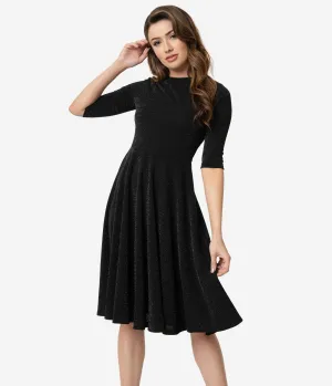 Unique Vintage 1950s Style Black Sparkle Nicole Swing Dress