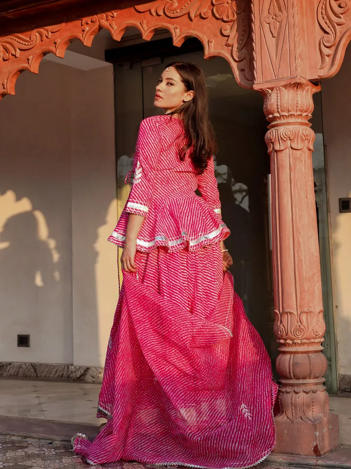 Women Pink Lehriya Lehenga Dupatta Set