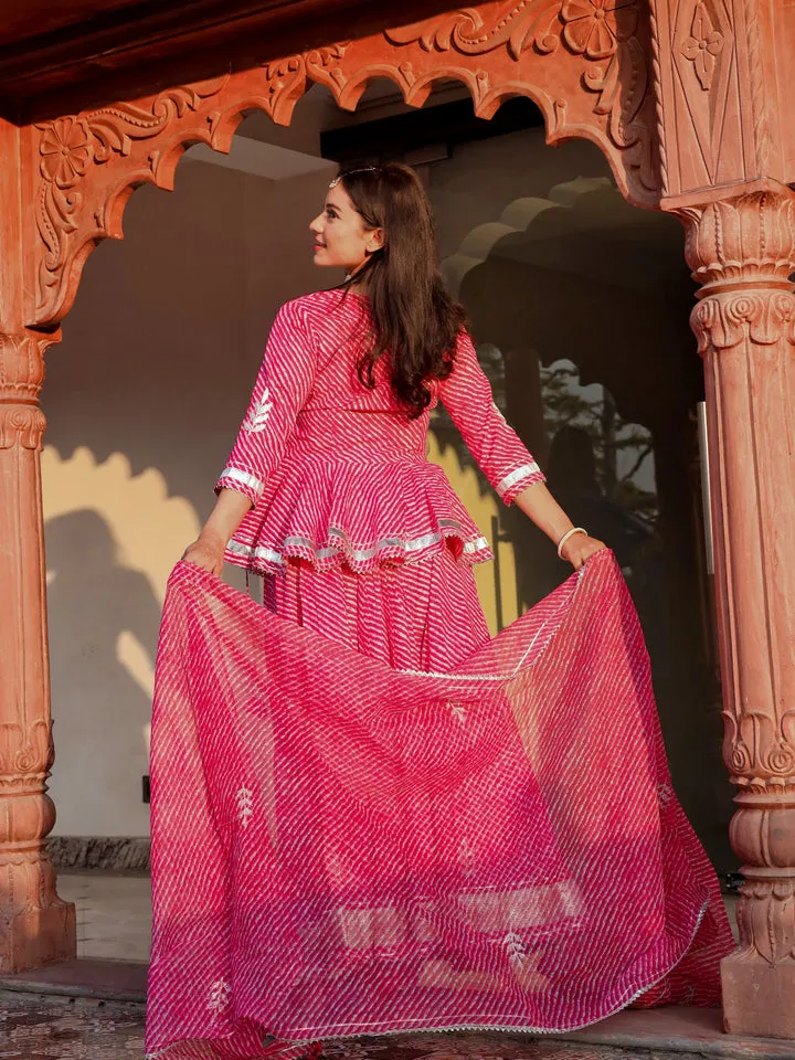 Women Pink Lehriya Lehenga Dupatta Set