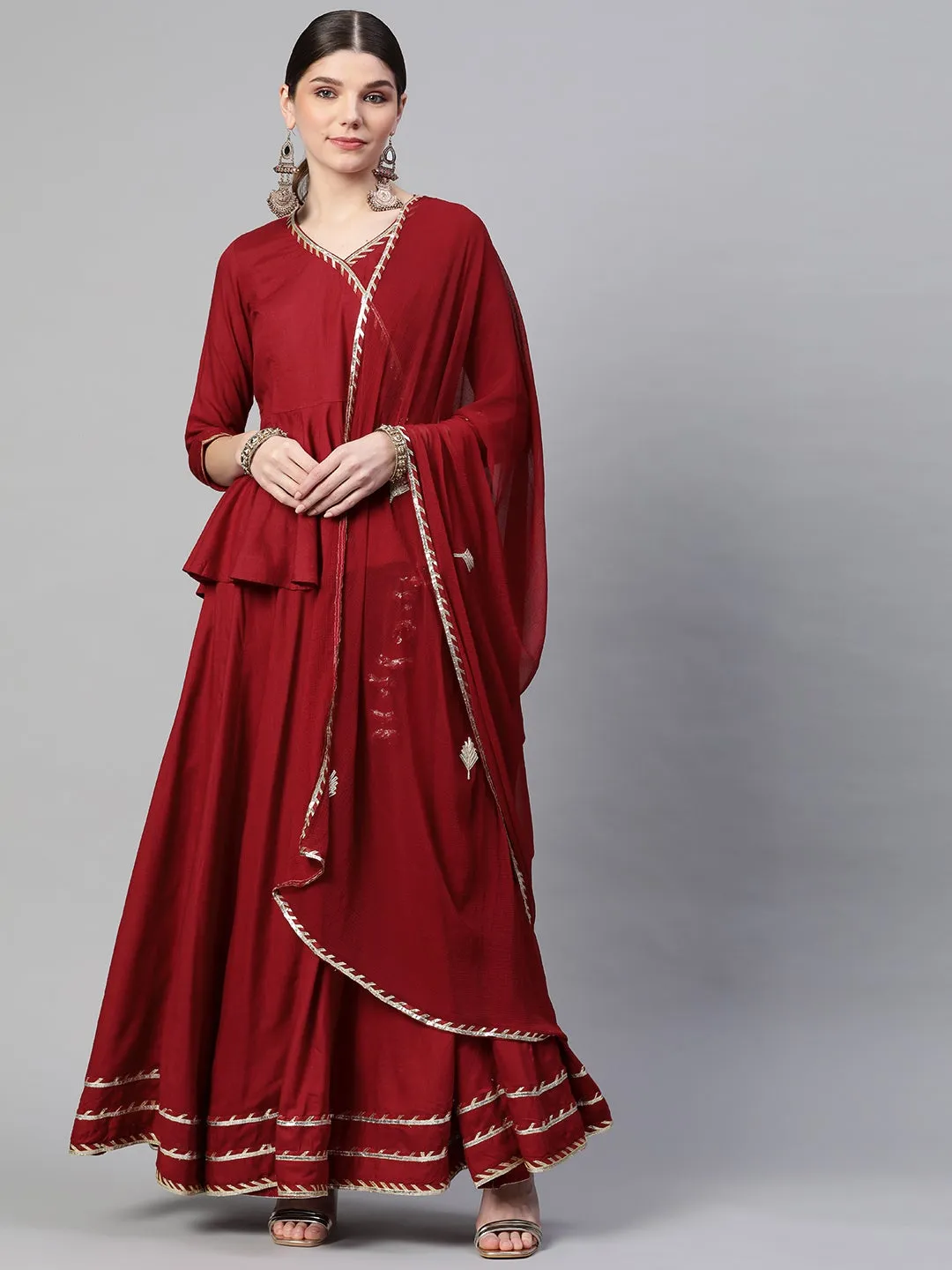 Women'S Maroon Gota Hand Work Lehenga Dupatta Set