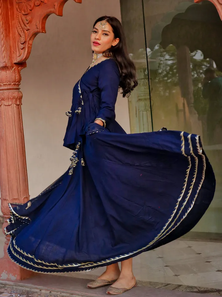 Women'S Navy Blue Embroidered Lehenga Dupatta Set