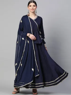 Women'S Navy Blue Embroidered Lehenga Dupatta Set